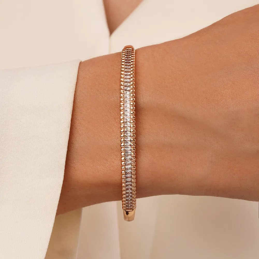 دستبند النگویی شوپینگ نگین دار طلایی(سایز3)