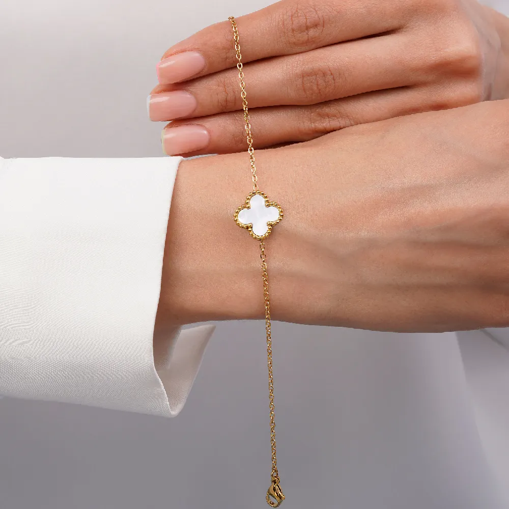 دستبند استیل 304 ونکلیف سفید طلایی 15 میل