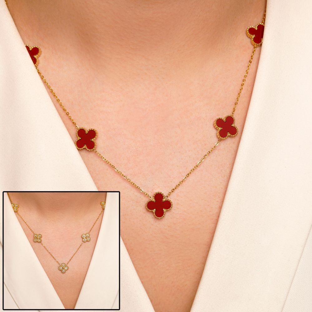 تصویر گردنبند استیل 304 (Van cleef) ون کلیف قرمز 13میل طلایی ( 2رنگ)