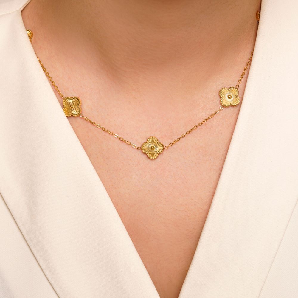 تصویر گردنبند استیل 304 (Van cleef) ون کلیف 13میل طلایی