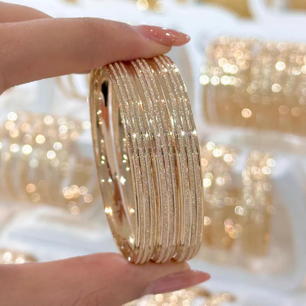 تصویر النگو 6 میل زنانه طلایی ضمانتی کد 607( پک سه عددی)