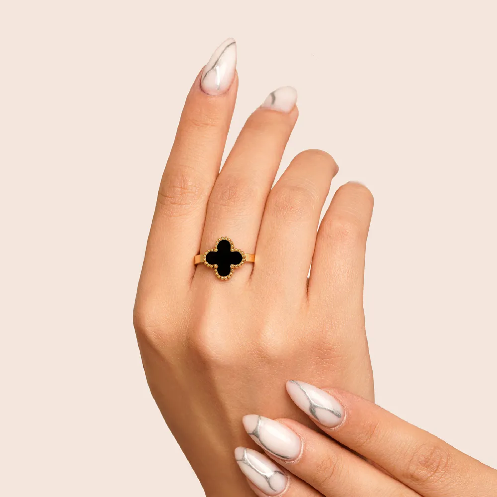 انگشتر ونکلیف 15 میل مشکی بون نگین زنانه استیل