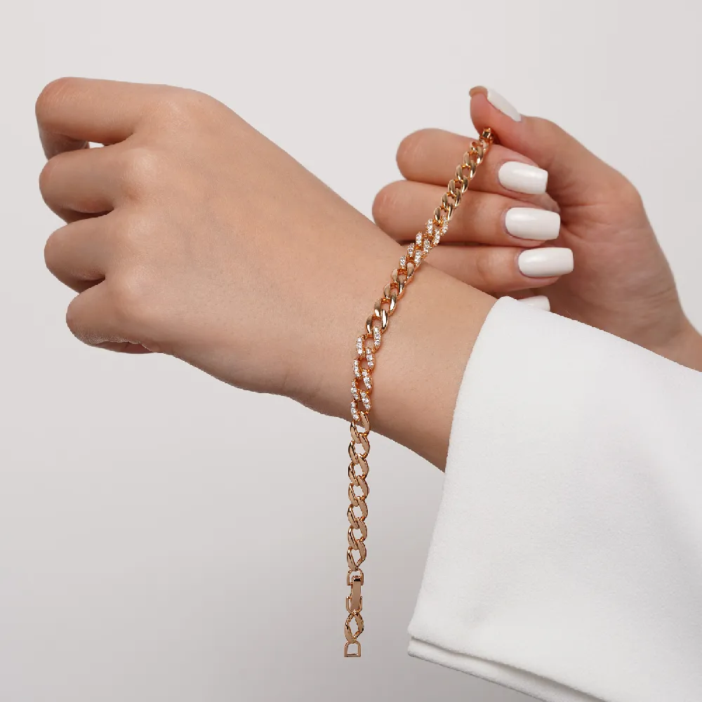 دستبند کارتیر زنجیری رزگلد نگین دار زنانه شوپینگ