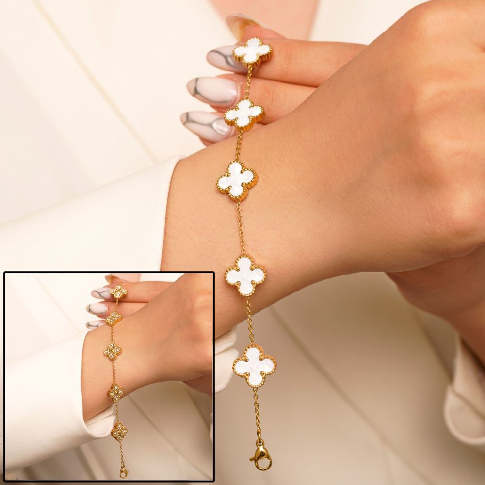 تصویر دستبند استیل 304 (Van cleef) ون کلیف سفید 13میل طلایی( 2رنگ)