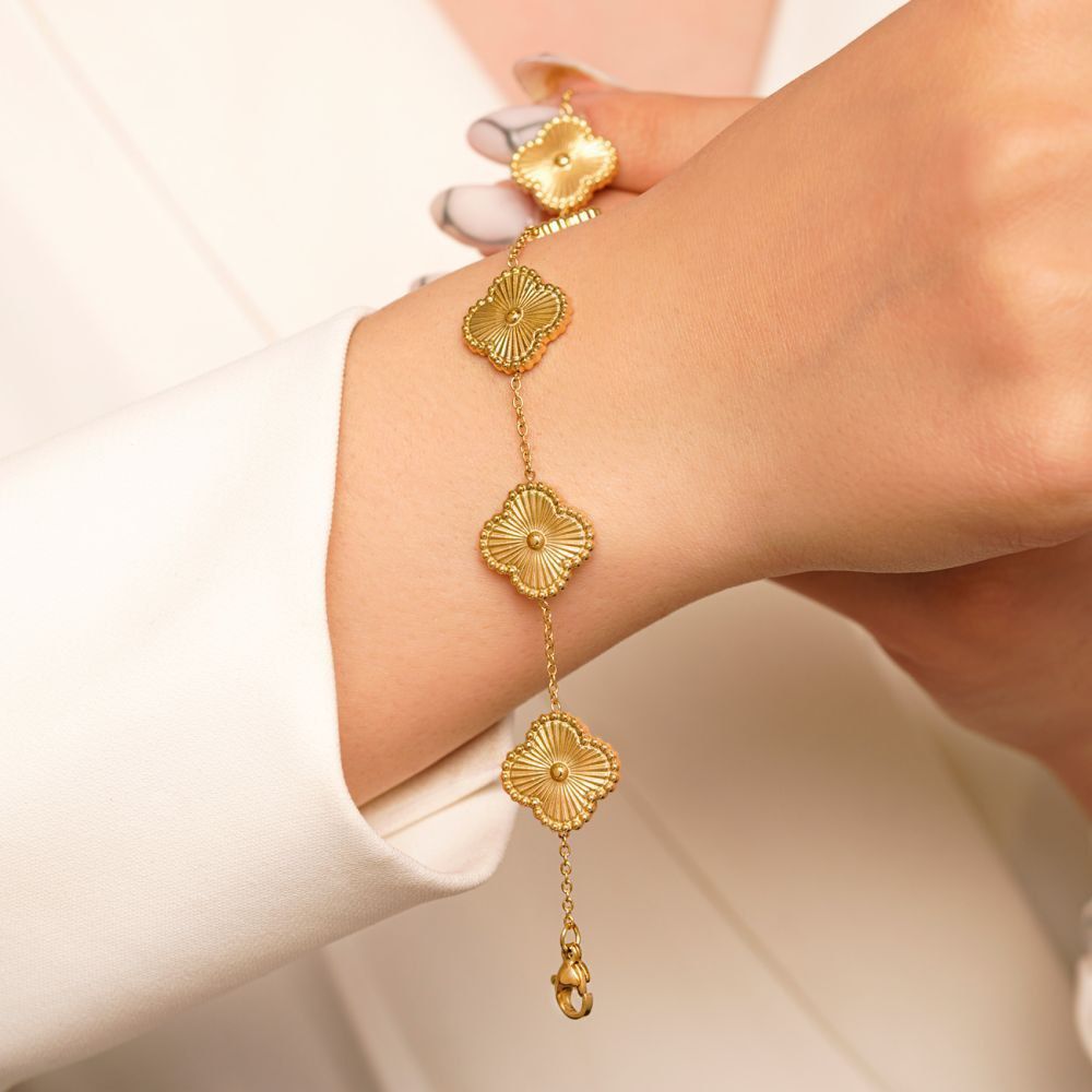 تصویر دستبند استیل 304 (Van cleef) ون کلیف 15میل طلایی