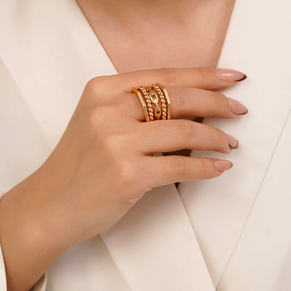 انگشتر  پورتوفینو چندلاین طلایی بدون نگین زنانه ysx 