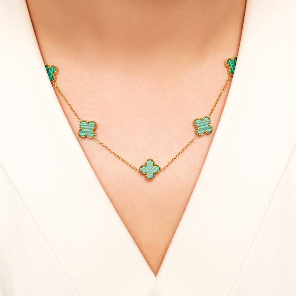 تصویر گردنبند استیل 304 (Van cleef) ون کلیف 13 میل  طلایی