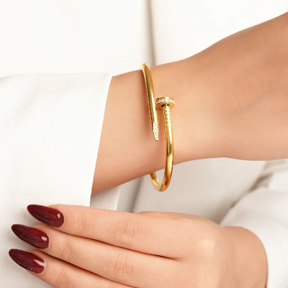 تصویر دستبند النگویی استیل 304 میخ طلایی (فری سایز)	