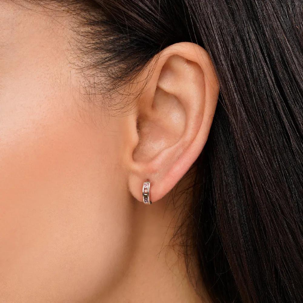 گوشواره شوپینگ حلقه ای سفید نگین دار