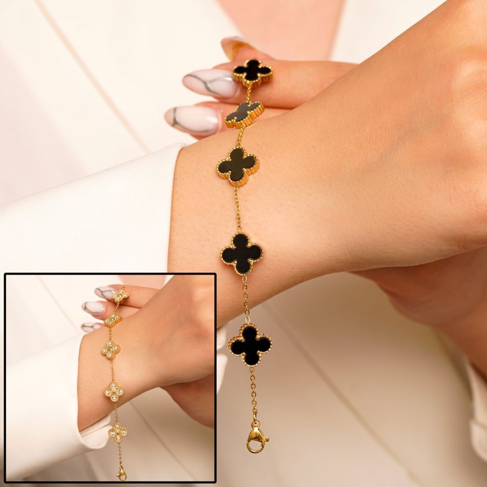 تصویر دستبند استیل 304 (Van cleef) ون کلیف مشکی 13میل طلایی( 2رنگ)
