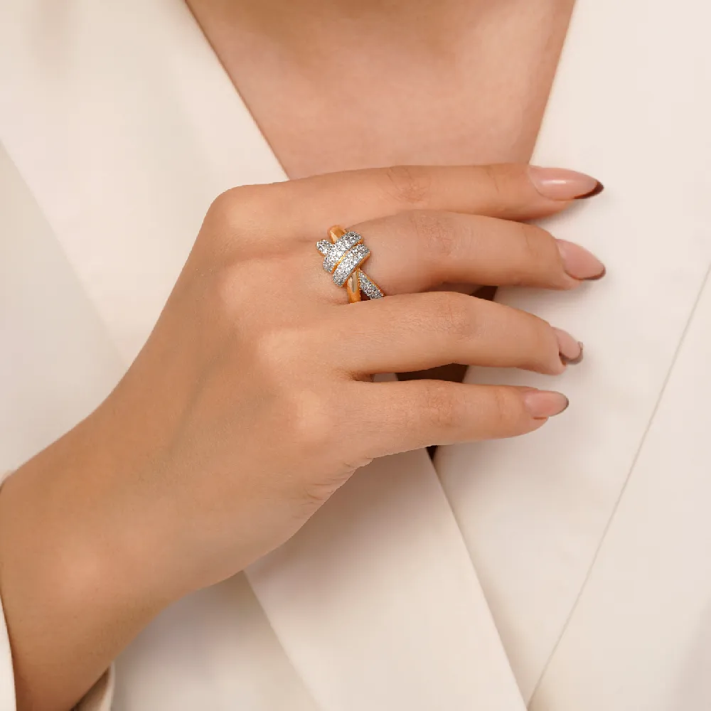 تصویر انگشتر گره تیفانی دورنگ نگین دار زنانه ysx (فری سایز)