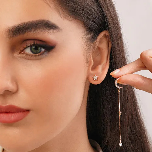 گوشواره شوپینگ میخی نگین دار طلایی