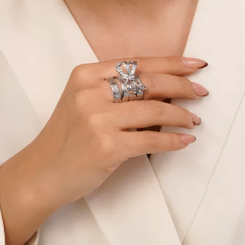 انگشتر پاپیون  نقره ای بدون نگین زنانه ysx (فری سایز)