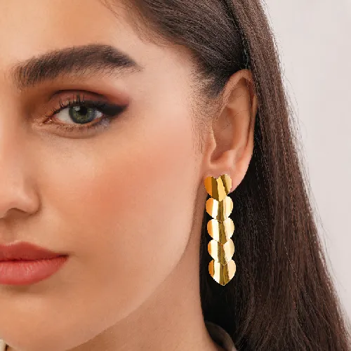 گوشواره استیل 316 آویزدار طلایی