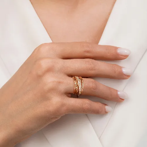 انگشتر شوپینگ نگین دار طلایی سایز ٨