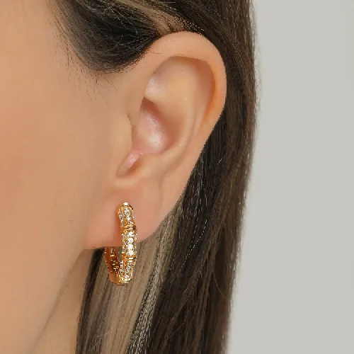 گوشواره حلقه ای  نگین دار طلایی شوپینگ