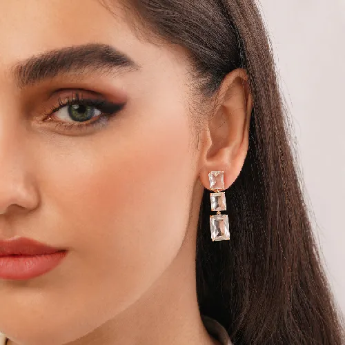 گوشواره شوپینگ میخی طلایی نگین دار