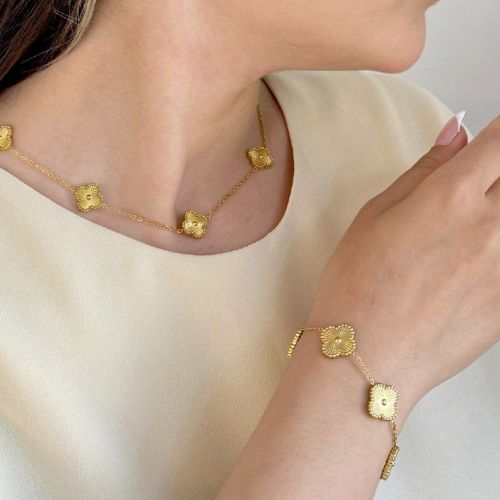 گردنبند استیل 304 (Van cleef) ون کلیف 13میل طلایی
