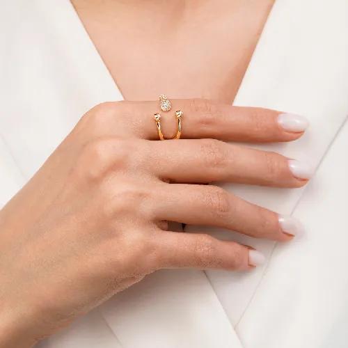 انگشتر YSX تیفانی نگین دار طلایی (فری سایز)