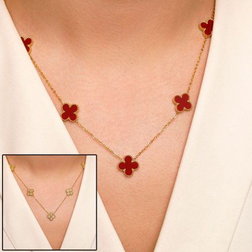 گردنبند استیل 304 (Van cleef) ون کلیف قرمز 13میل طلایی ( 2رنگ)