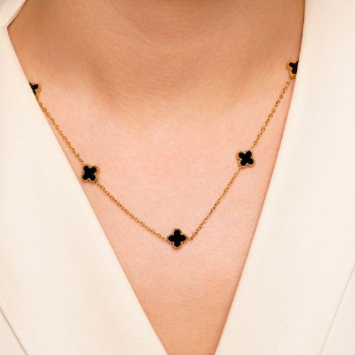 گردنبند استیل304 (Van cleef) ون کلیف مشکی 9 میل طلایی