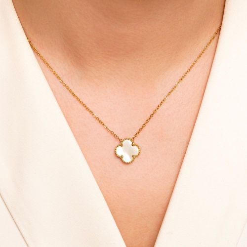 گردنبند استیل 304 ون کلیف (Van cleef) سفید 15 میل طلایی