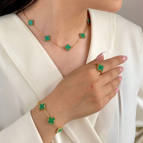 دستبند استیل304 (Van cleef) ون کلیف سبز 9 میل طلایی