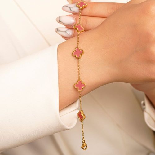 دستبند استیل304 (Van cleef) ون کلیف صورتی 11 میل طلایی