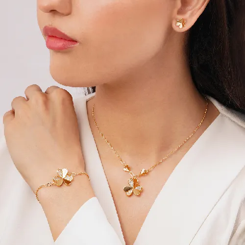 سرویس گل ونکلیف نگین دار طلایی زنانه ysx