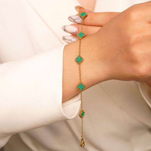 دستبند استیل304 (Van cleef) ون کلیف سبز 9 میل طلایی