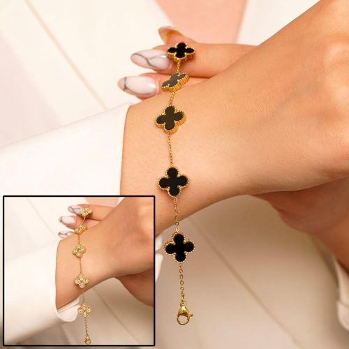 دستبند استیل 304 (Van cleef) ون کلیف مشکی 13میل طلایی( 2رنگ)