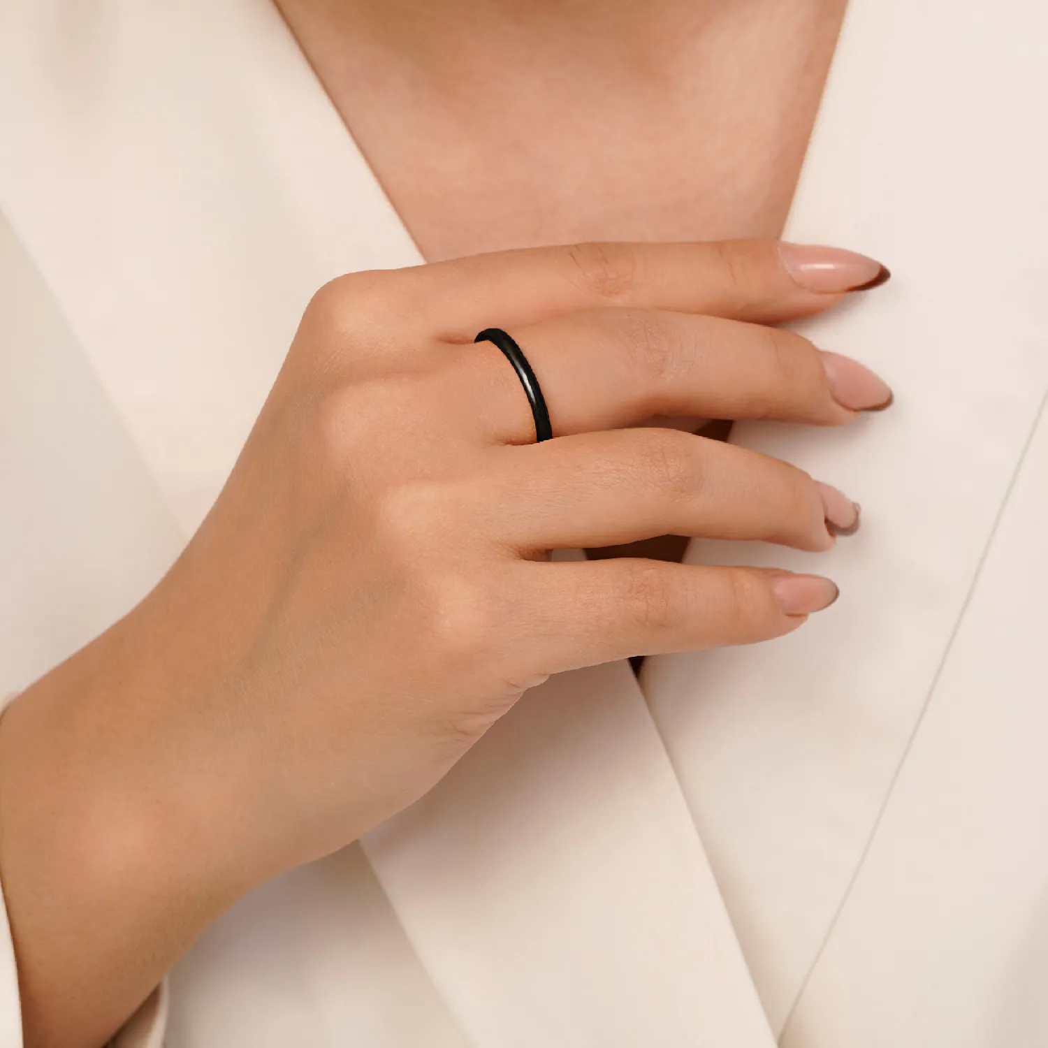 رینگ استیل ساده زنانه مشکی سایز 8