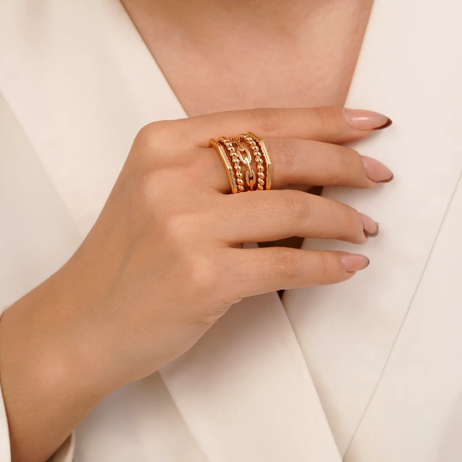 انگشتر  پورتوفینو چندلاین طلایی بدون نگین زنانه ysx 