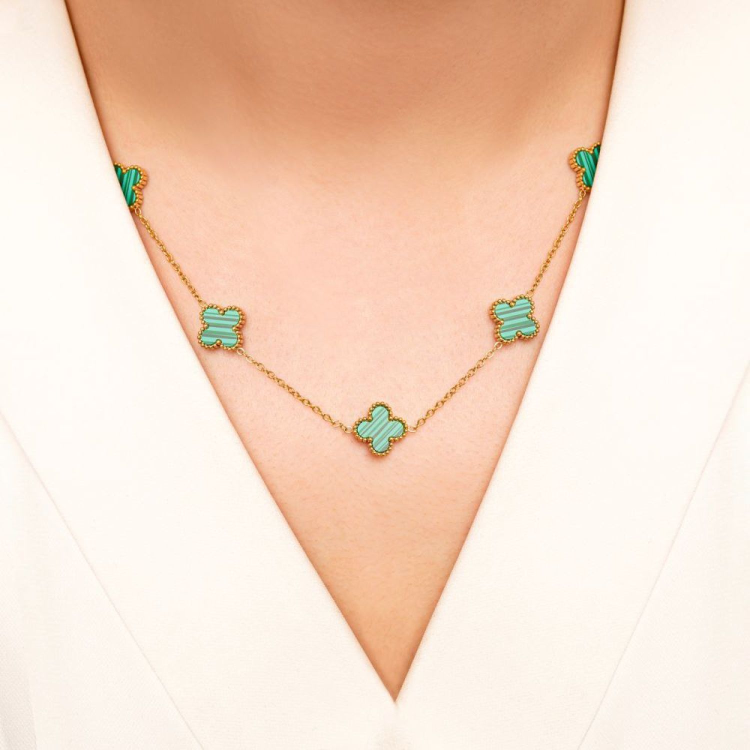 گردنبند استیل 304 (Van cleef) ون کلیف 13 میل  طلایی