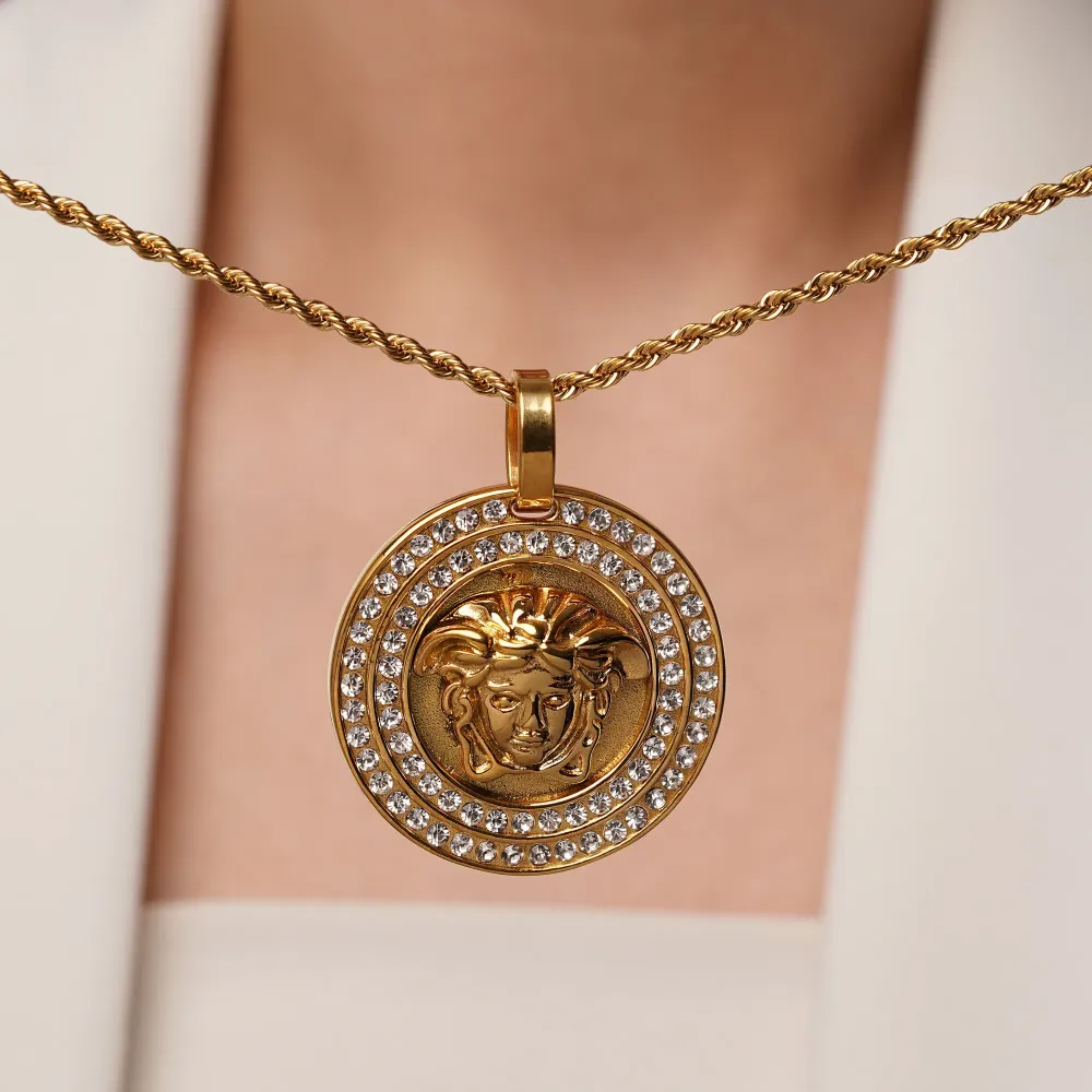 پلاک استیل نگین دار VERSACE طلایی