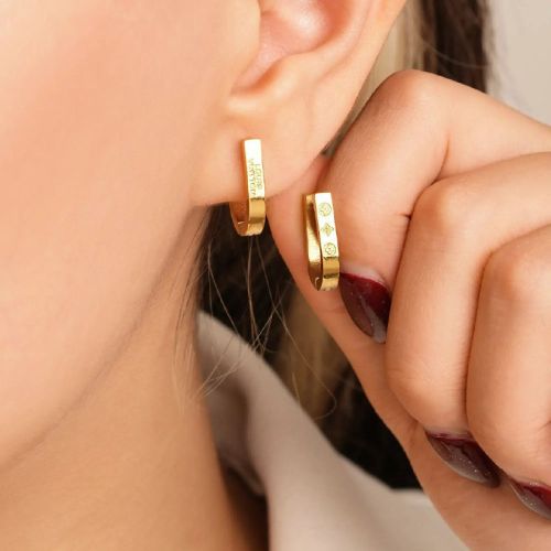 گوشواره استیل حلقه ای LV طلایی